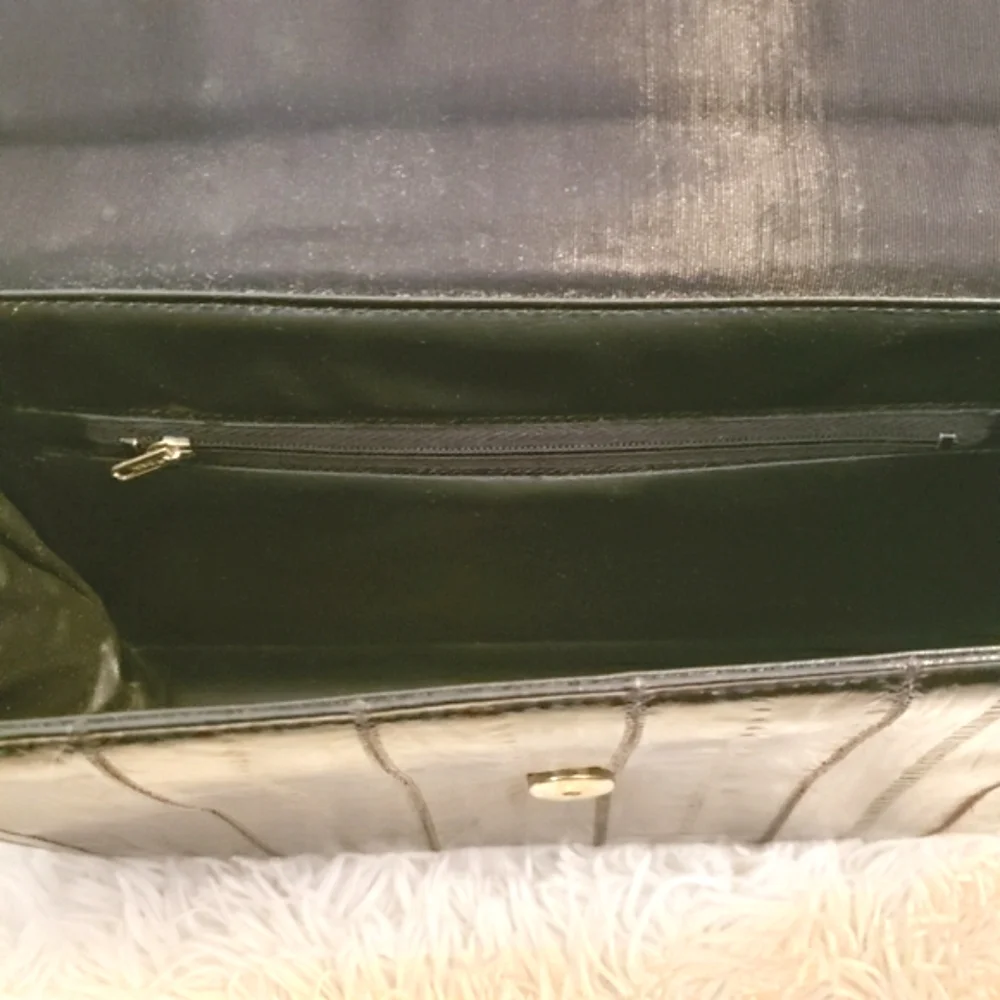 Black Faux Ell Skin  Convertible Shoulder Clutch Handbag